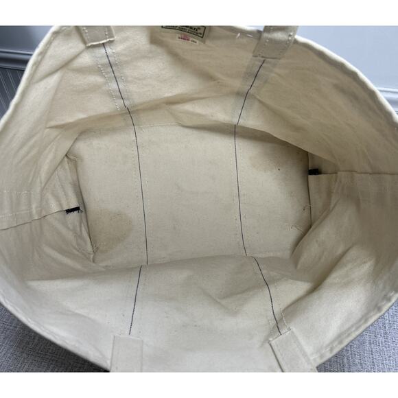 Vtg LL Bean Boat And Tote Canvas Tote Large Base Navy Blue Cream USA 23x13x7 - Picture 9 of 14